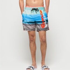 Superdry Blue and Red Board Shorts Gradient Design